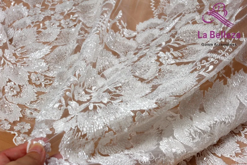 La Belleza Новое тяжелое вышитое бисером свадебное платье кружевная ткань off white beads блестки кружевная ткань большие цветы узор кружева 1 ярд