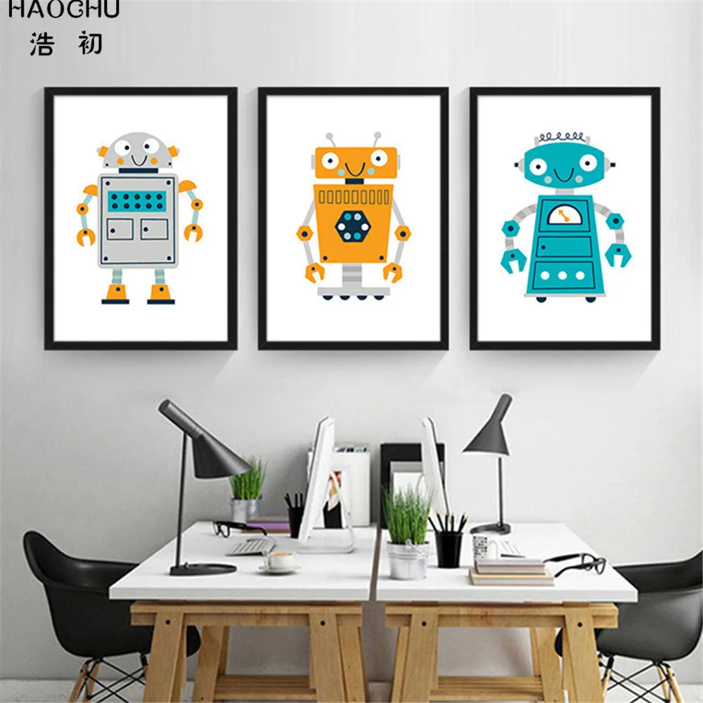 Современная мультяшная Настенная картина HAOCHU с роботом Картина на холсте плакат