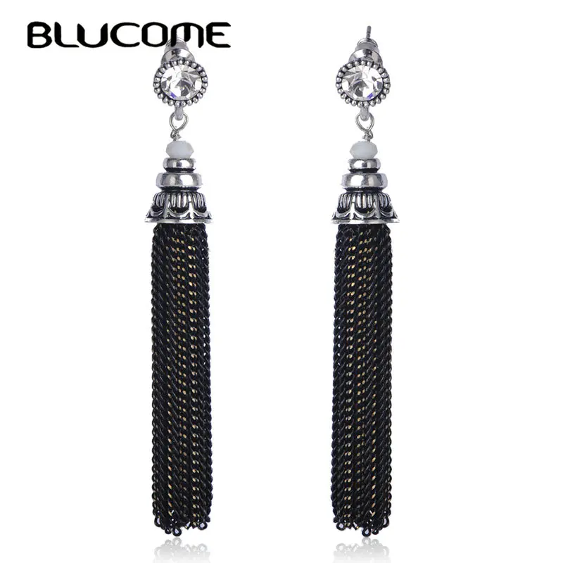 

Blucome Fashion Long Tassel Pendant Earrings Alloy Women Banquet Wedding Party Jewelry Daily Suit Black Dress Ear Accessories