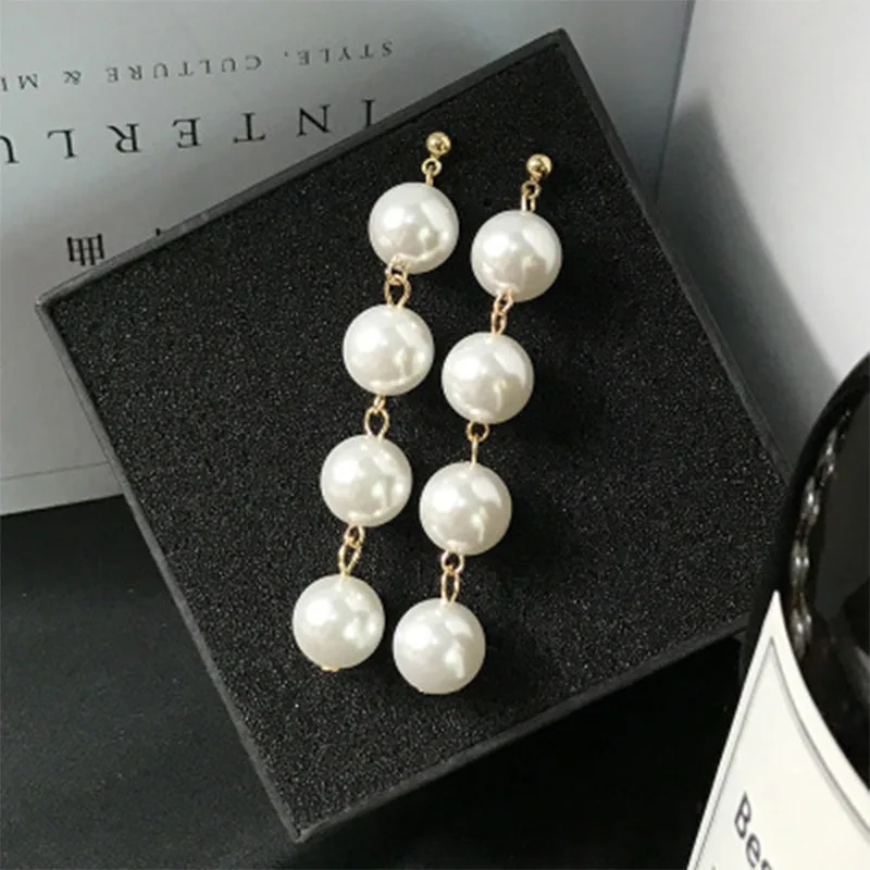 Simple Temperament Drop Earrings Exaggerated Large Pearl Tassel Long Dangle Beaded Hypoallergenic Earring Jewelry WD244 | Украшения и