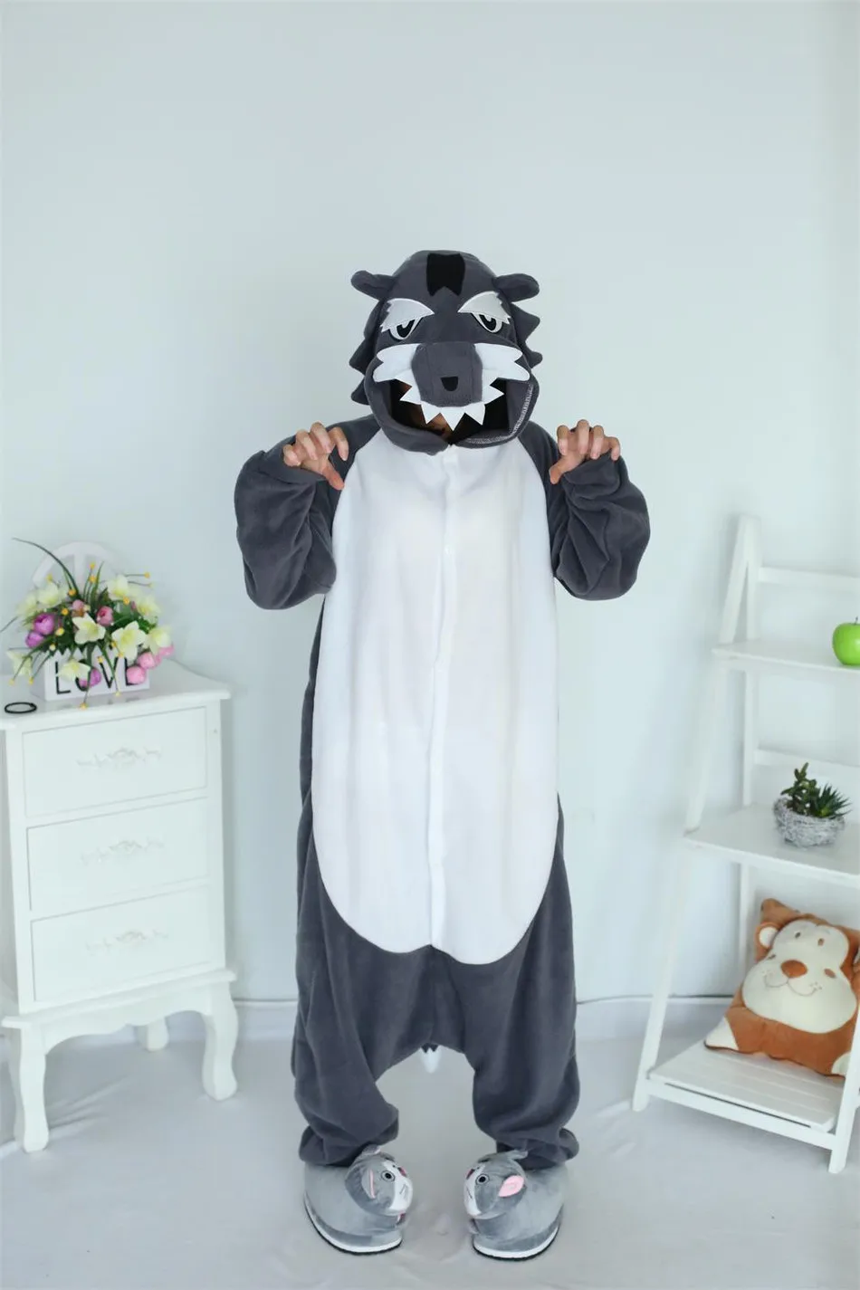 Кигуруми для взрослых Серый Волк ночнушка Пижама боди пижама в виде костюм