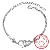 925 sterling silver eternal love heart zirconia double layer chain bracelet for women pulseira feminina s b47