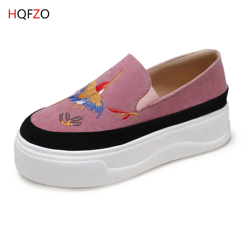 HQFZO Pantshoes/удобные туфли из флока на плоской подошве с вышивкой вулканическая