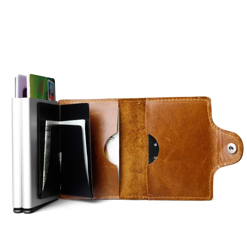 Оптовая продажа держатель для карт из натуральной кожи металлический RFID