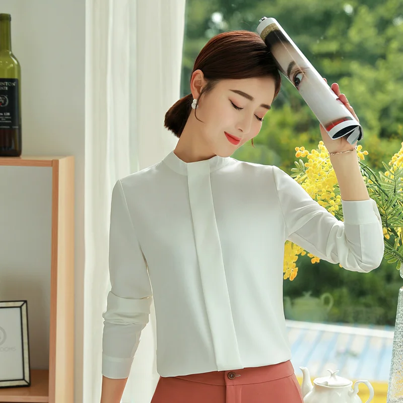 Женская шифоновая блузка с длинным рукавом однотонная Элегантная для офиса