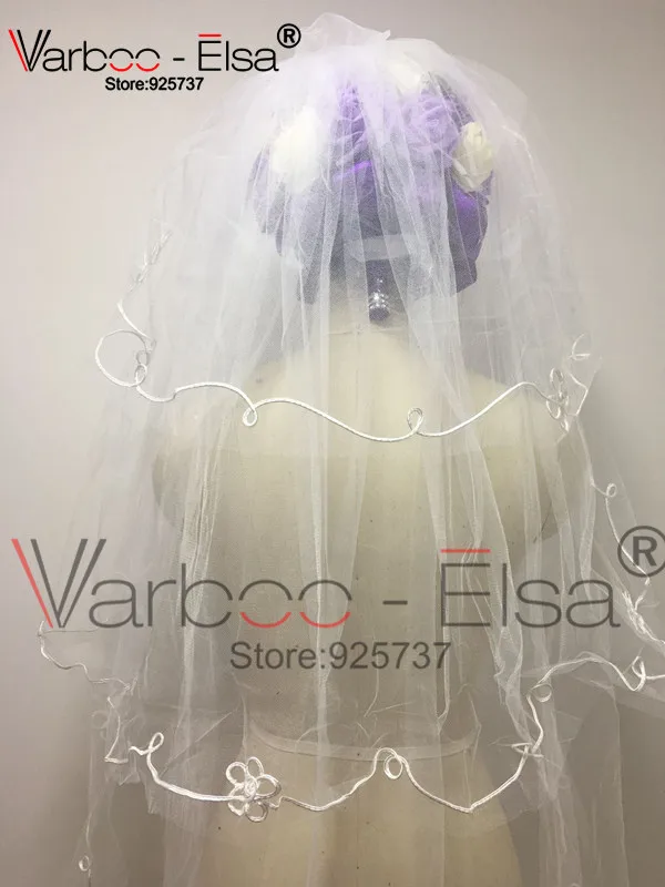 Velo de novia 2018 в наличии дешевая кружевная Фата для невесты белый/бежевый 3 слойная