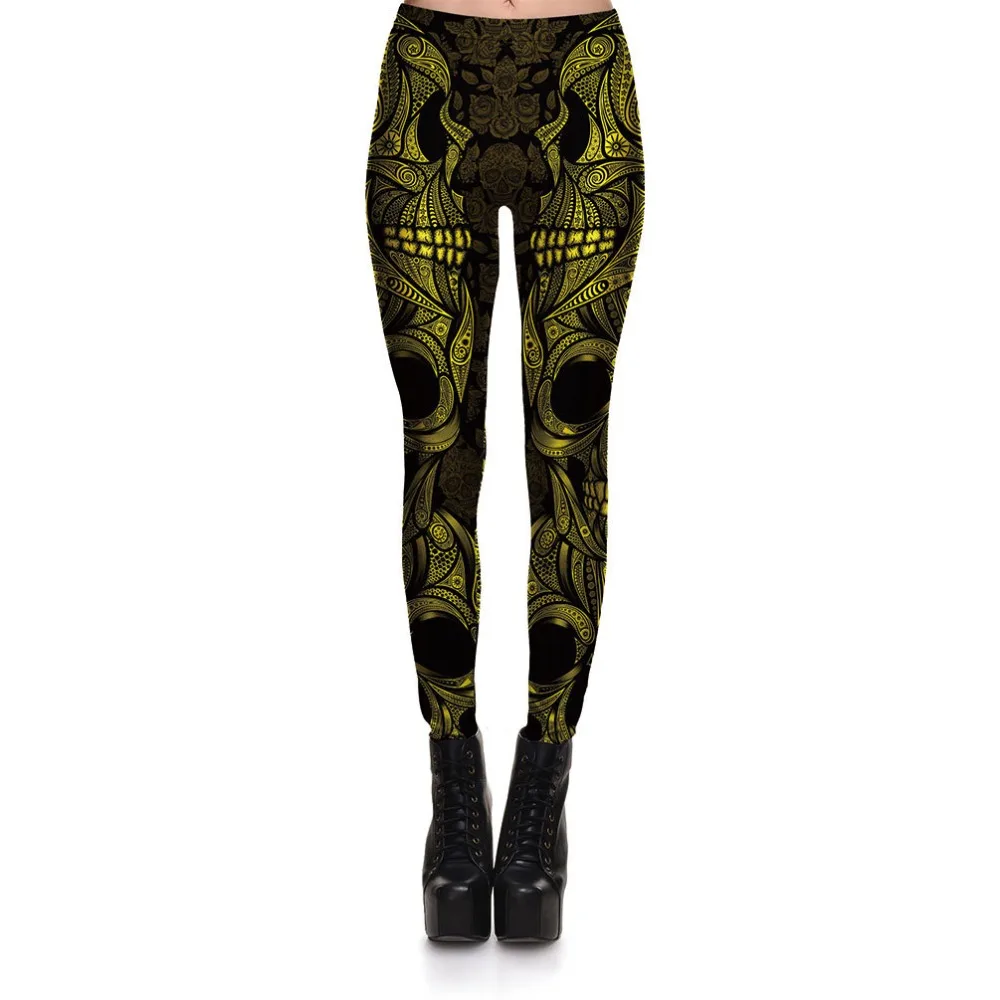 Женские леггинсы для фитнеса флуоресцентный зеленый Скелет цифровой 3D полный