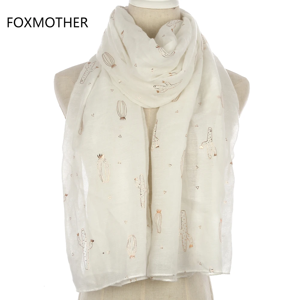 Новинка 2019 модный шарф FOXMOTHER из белой фольги с золотым КАКТУСОМ для женщин|scarf