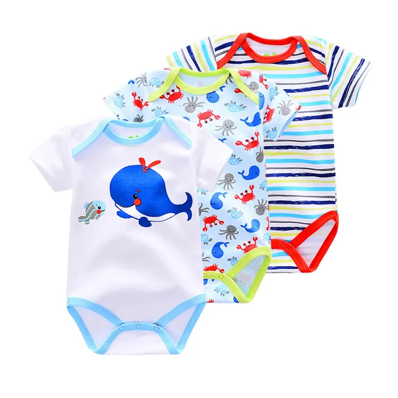 2017 Summer baby Newborn Overall Boy Baby Bodysuits Short Sleeve cotton infant girl Jumpsuit Clothes 3Pieces/lot | Детская одежда и