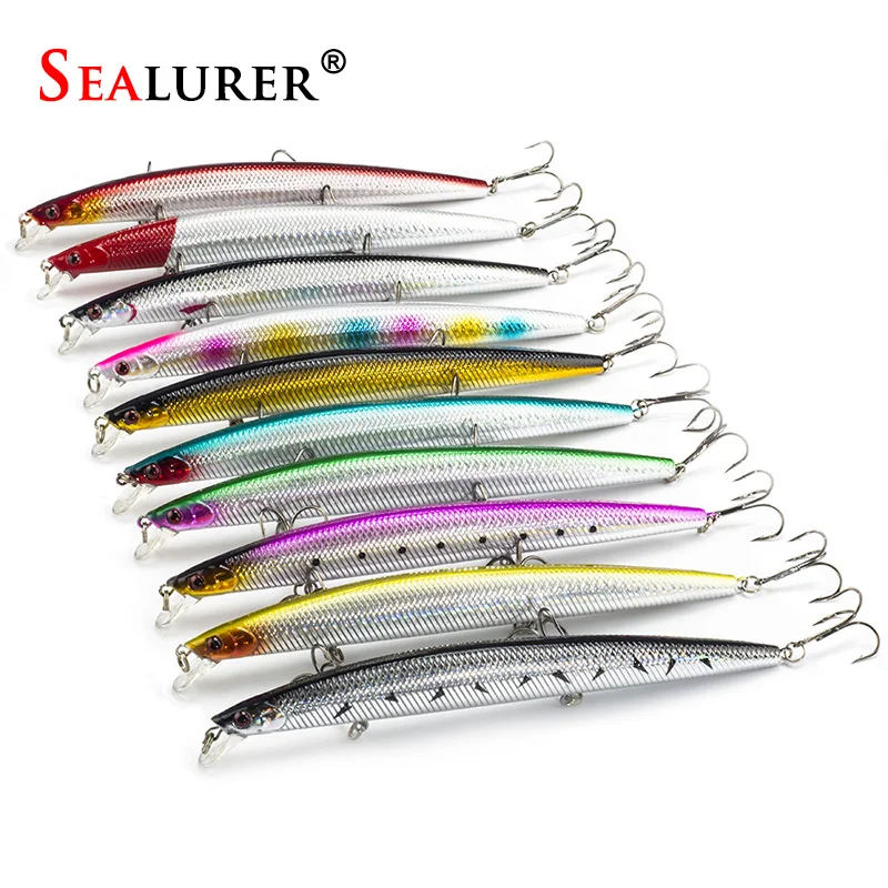 10pcs Long Minnow Fishing Lure Plastic Hard Bait 18cm 26g Isca Artificial Crankbait Pike Like Wobbler 10 Colors 3 Hooks | Спорт и
