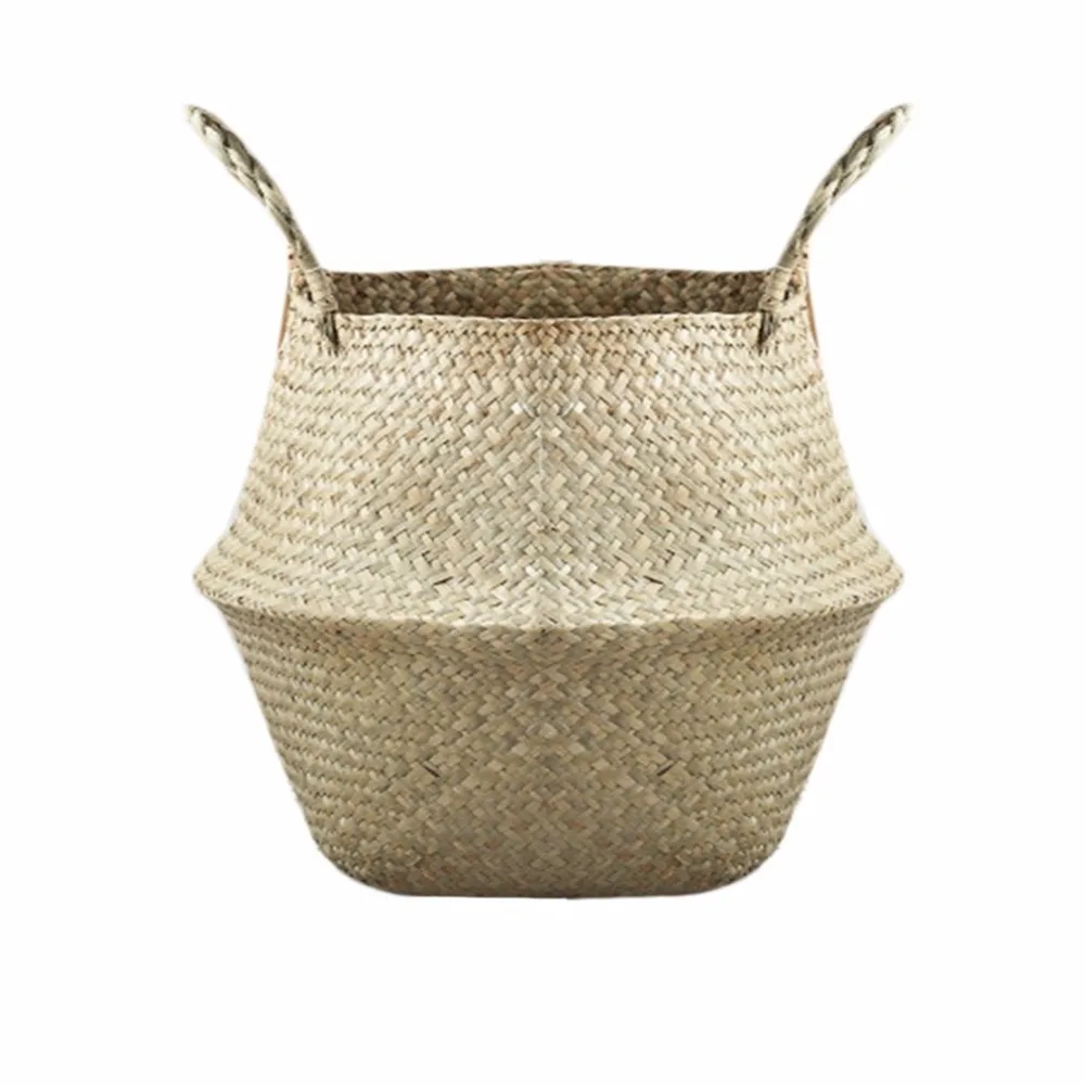 Household Foldable Natural Seagrass Woven Storage Pot Garden Flower Vase Hanging Basket With Handle Bellied | Дом и сад