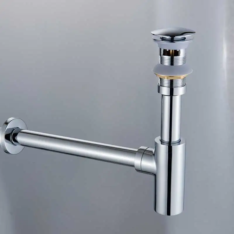 Chrome Siphon Drain Atique Бронзовый Круглый сифон бутылка ловушка черный P-TRAP ванная комната туалетный труба РАКОВИНЫ отходов Латунь Всплывающие Слив с переливом - Цвет: Chrome Siphon Drain