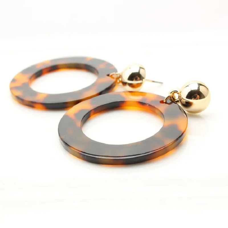 MINGQI Fashion acetate resin acrylic leopard dangle earrings Korean brown geometric round square rectangle earring women jewelry | Украшения