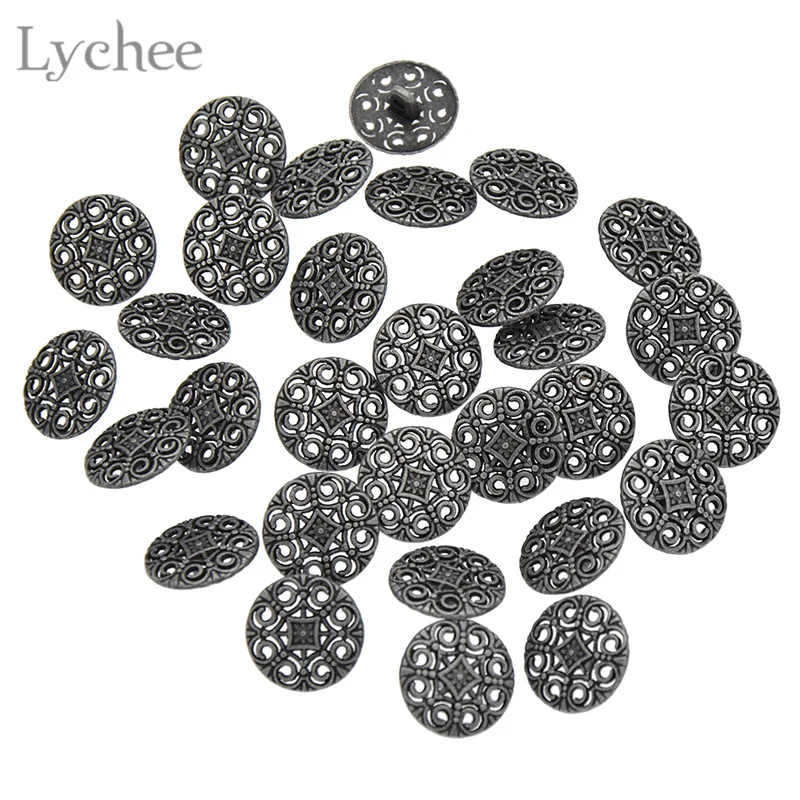 Lychee Life 30 шт. Серебристые Металлические резьбовые пуговицы с вырезанными цветами