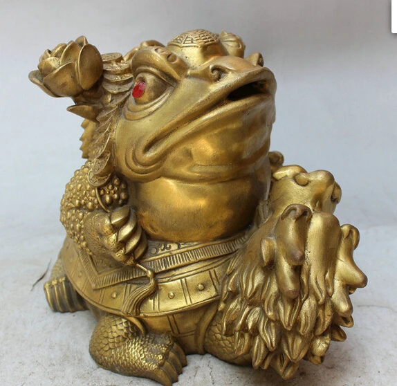 sunsun00491@+++10&quot Chinese Brass FengShui Money Toad Hoptoad On Longevity Dragon Turtle Statue | Дом и сад