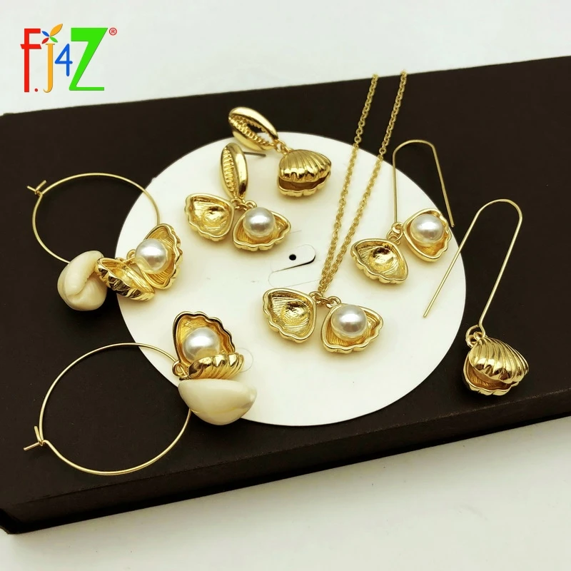 Женские серьги с искусственным жемчугом F.J4Z модная коллекция из золотого сплава