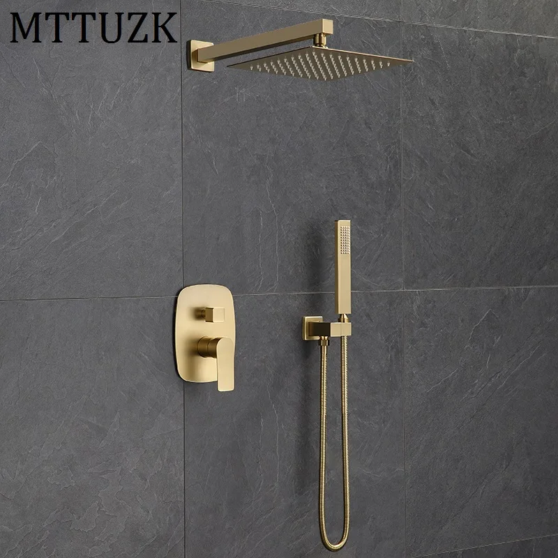 MTTUZK Твердый латунный матовый золотой ванный скрытый душевой набор с насадкой для