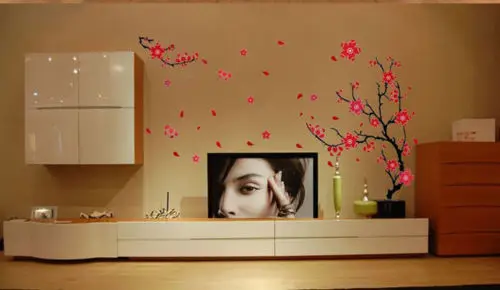 Красный цветок сливы съемные стенки Стикеры декоротивная наклейка для комнаты