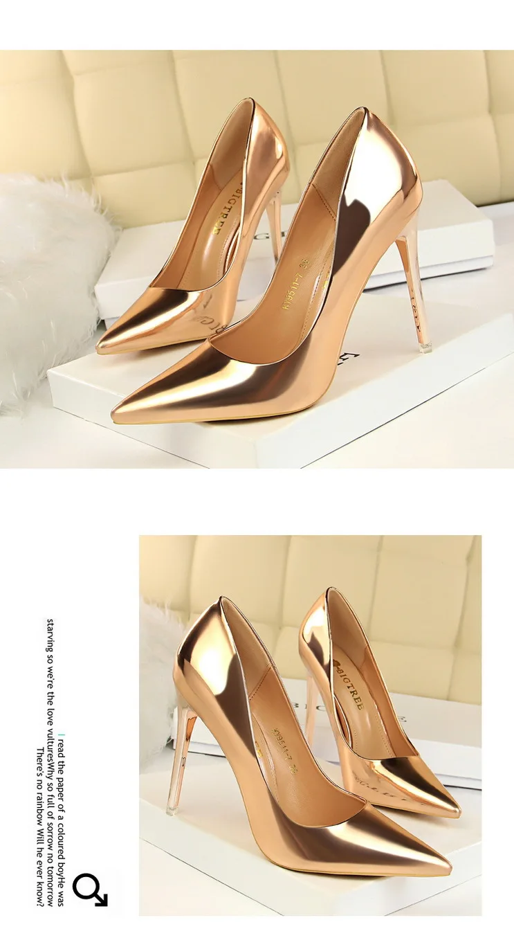 Обувь на зеркальном каблуке; женские туфли-лодочки на тонком металлическом высоком каблуке; пикантные модные туфли на высоком каблуке; Осенняя женская обувь с острым носком; G9511-7