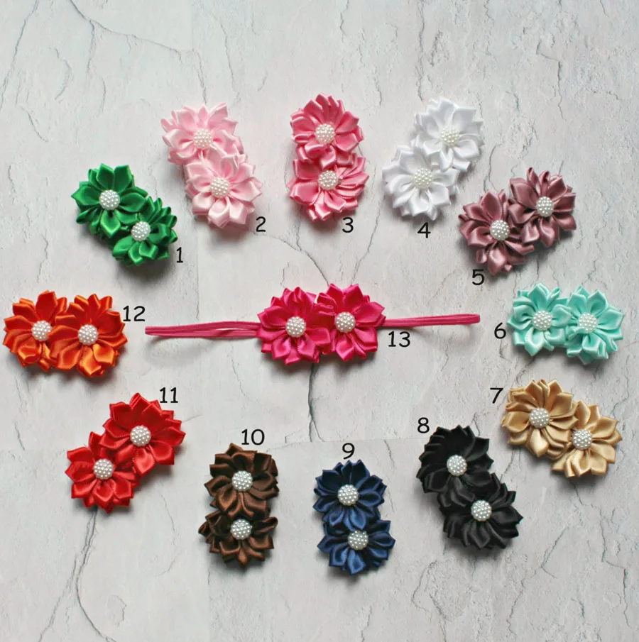

Girls Flower Headband Satin Ribbon Flower With Elastic Headband For Kids Girls Chindren 36Pcs/lot