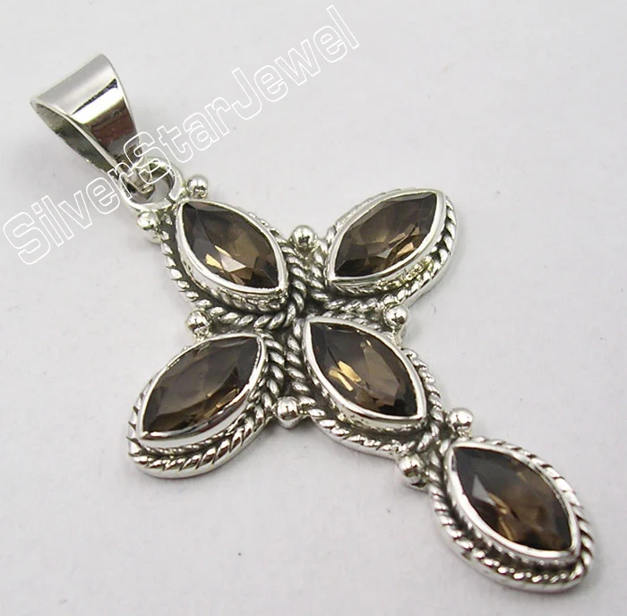 SMOKY QUARTZ Muiltiple Choices Chanti Международный серебряный подлинный маркиз аметисты необычный длинный крест Кулон 4,4 см Varaition - Окраска металла: SMOKY QUARTZ