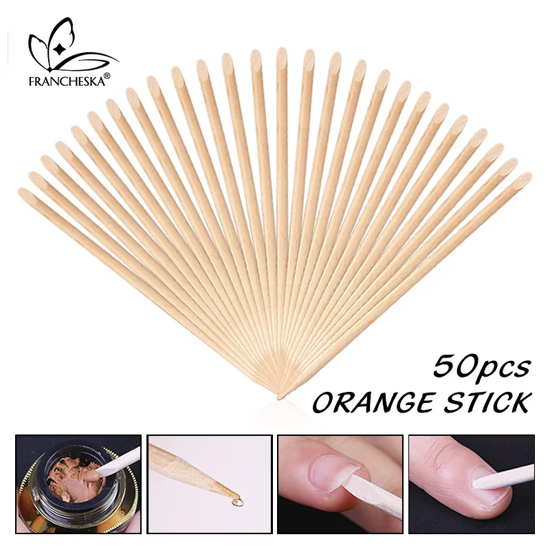 Wood Sticks 50pcs Francheska дизайн ногтей Апельсиновая деревянная палочка кутикулы толкатель для удаления педикюра Маникюрный Инструмент двухсторонний апельсиновый травяной карандаш маникюр ногтей - Цвет: Wood Sticks 50pcs