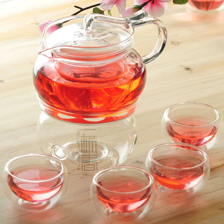 Элегантный стеклянный чайник 500 мл с инфузером/фильтром + чашка 4/6 подогреватель