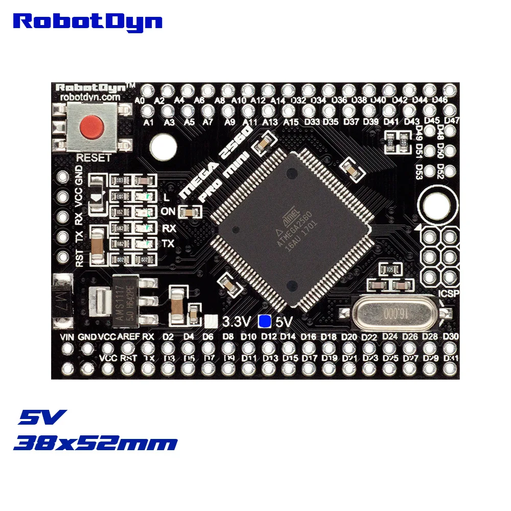 Мега 2560 PRO мини 3 В ATmega2560-16AU с штыревыми разъемами. Совместим Arduino Mega 2560. |