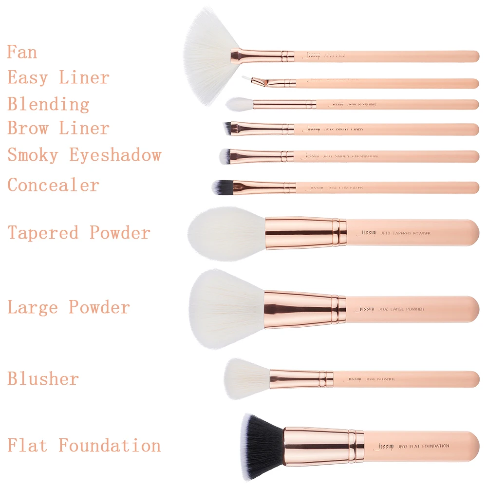 Jessup brushes 10pcs Makeup Brushes Set maquiagem profissional completa Powder Foundation Fan Lip Blending T450 | Красота и здоровье