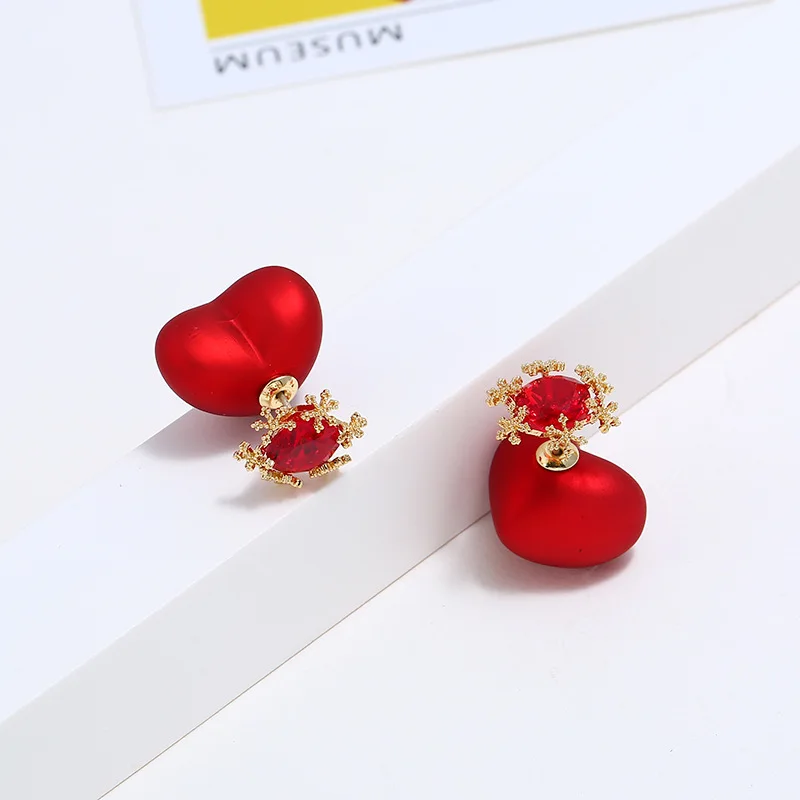 Red Crystal Snowflake Stud Earrings Wedding Party Bridal Heart Star Fashion Jewelry Accessories For Women Gifts | Украшения и
