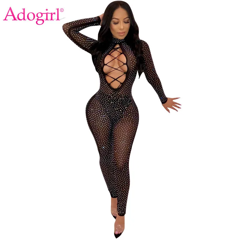 Adogirl бриллиантовый прозрачный сетчатый комбинезон женские сексуальные