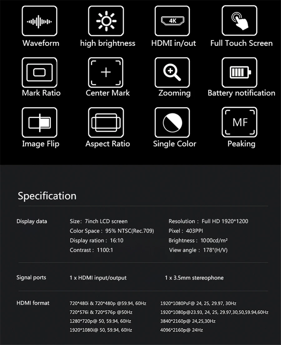 Лучший вид R7 " 7 дюймов дисплей 4K HDMI монитор ЖК-дисплей сенсорный экран монитор на камеру поле DSLR монитор для видеокамеры s