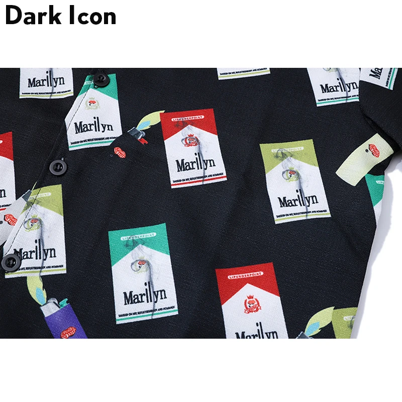 Мужская рубашка с разрезом сбоку DARK ICON летняя в гавайском стиле отложным