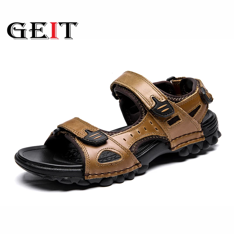 Легкие мужские сандалии из искусственной кожи удобные пляжные кожаные мягкие