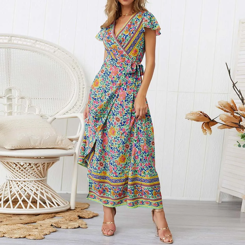 Bayboad новые модные длинные летние платья короткий рукав v-образным вырезом Boho