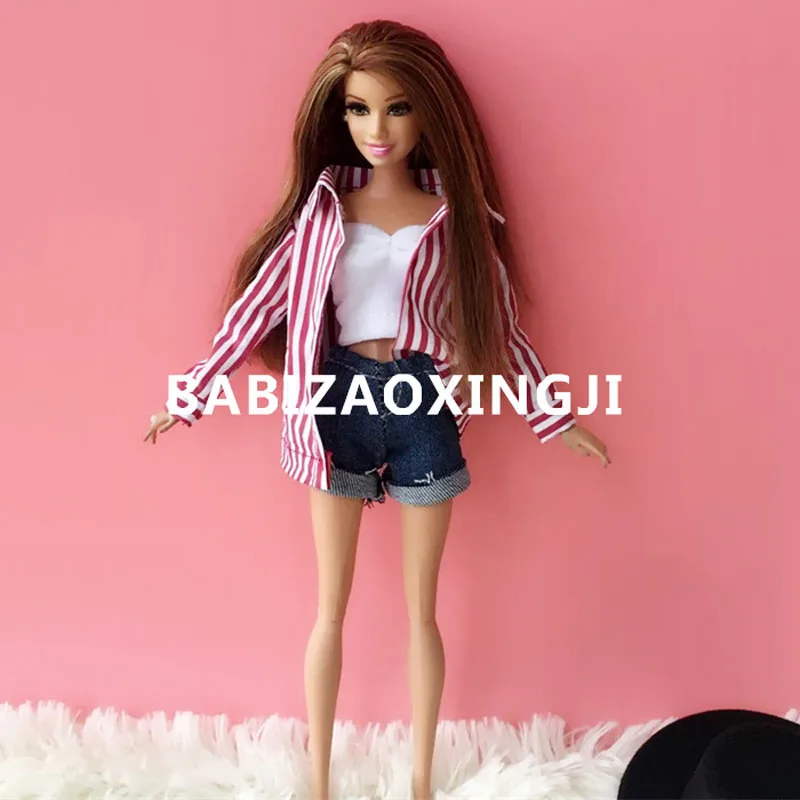 3 шт./компл. повседневные рубашки в полоску + джинсовые шорты топ труба одежда для