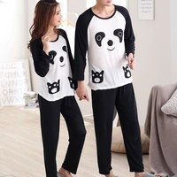 autumn couples sleepwear cartoon panda long sleeve pullover pajamas set women man casual nightwear set