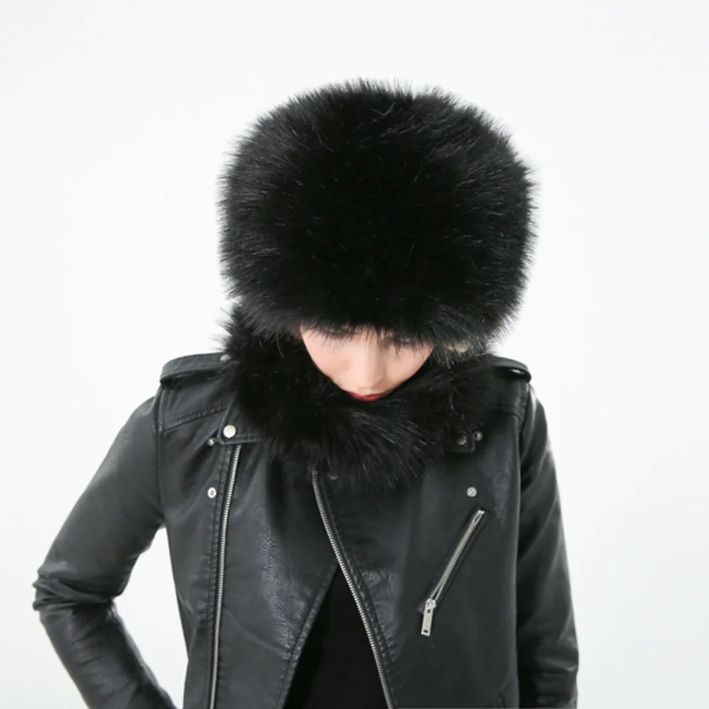 Женский шарф и шапка FOXMOTHER черная белая серая теплая из искусственного меха лисы