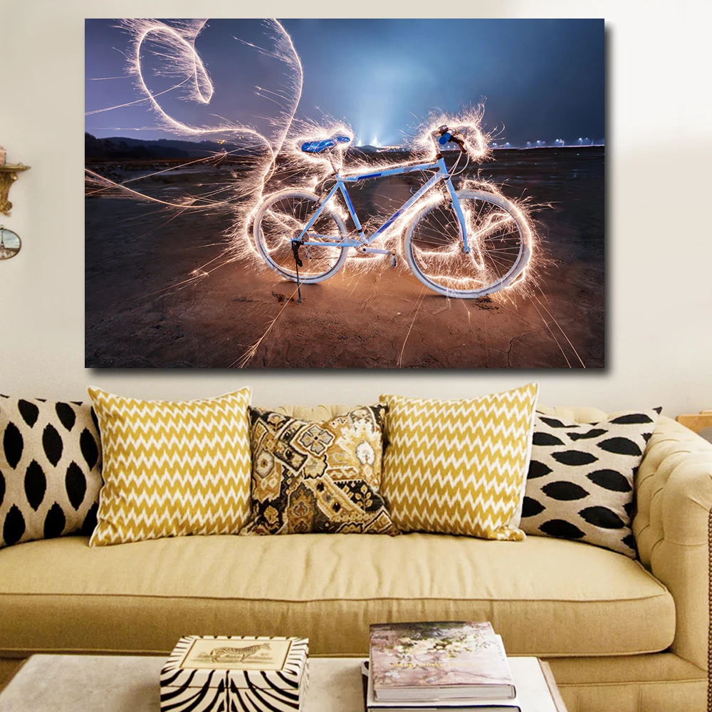 Embelish 1 Pieces Large HD Wall Art Pictures For Living Room Light Painting Bike Print Canvas Home Decor Framed Posters | Дом и сад
