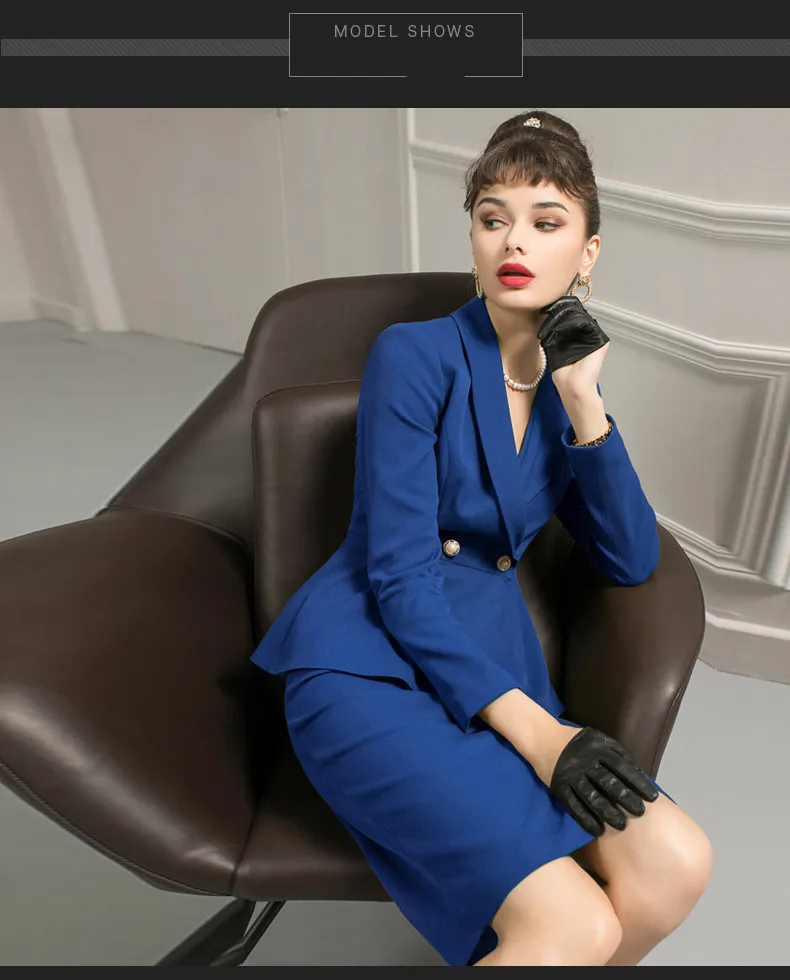 Women Dress Suits 2 Piece Sets Office Lady Business Formal Work Wear Ruffle Slim Bodycon Elegant Long Sleeve Knee Length Dress
