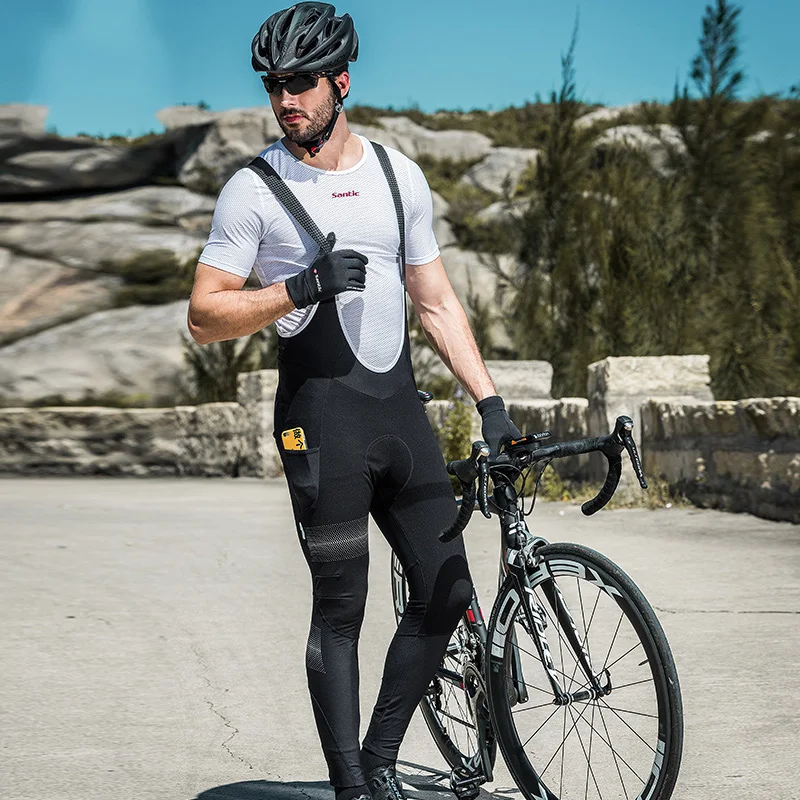 Santic Cycling Pants Men Winter Fleece Thermal Long Bike Windproof Reflective Bicycle Bib Tights Culotte Ciclismo | Спорт и