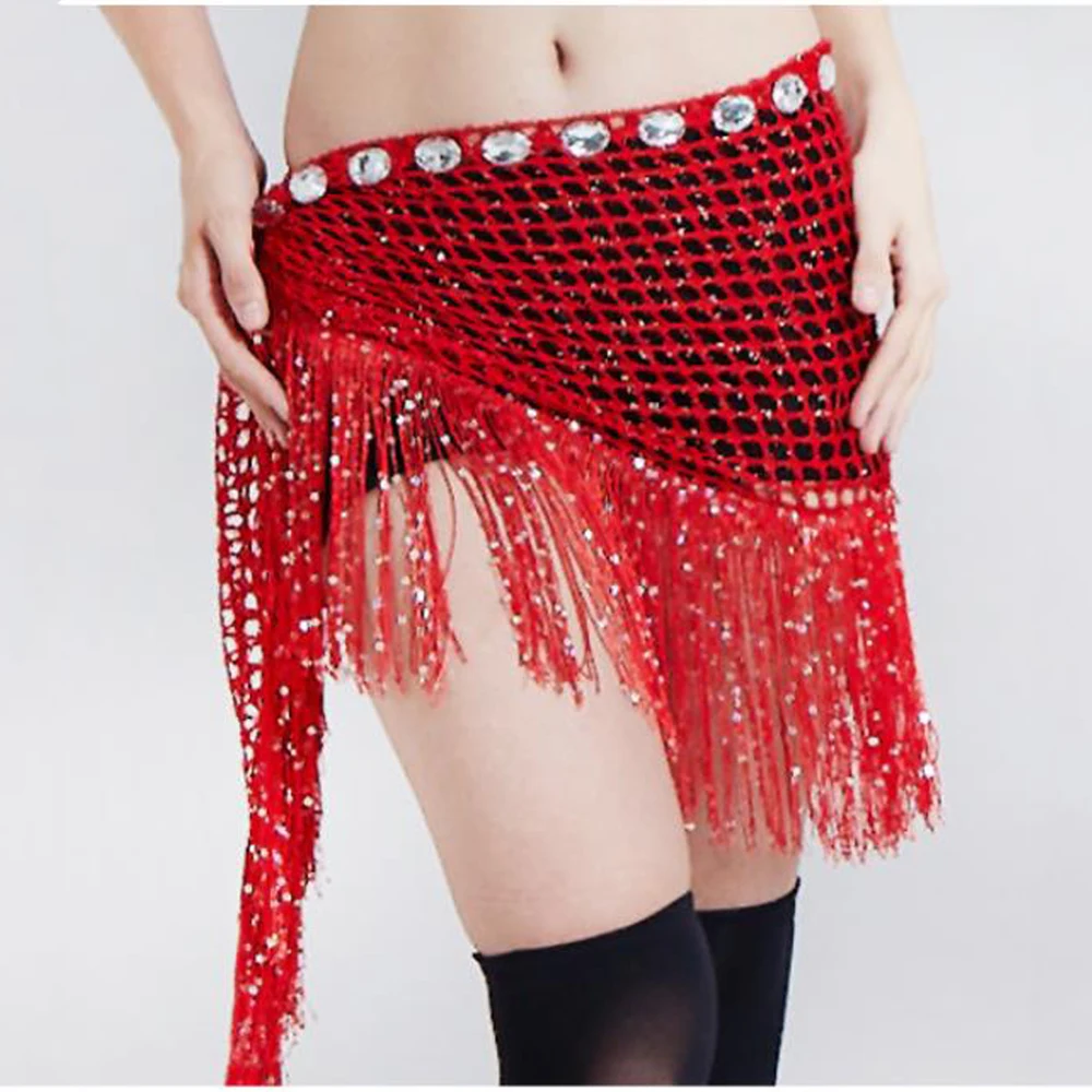 

2018 New Custom Mesh Hip Scarf Belly Dance Belt Triangles Skirt Stones tassel Belt Free Shipping