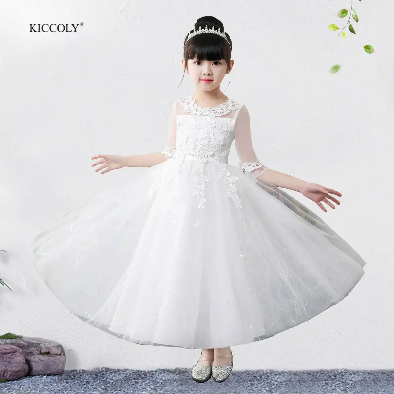 KICCOLY Summer Baby Girl White Christening Gowns Kids Tulle Wedding Dress Princess Hand Embroidery Party Tutu 3-14T | Детская одежда и