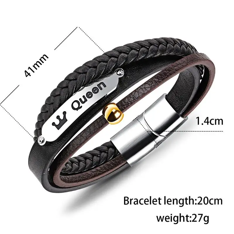 Jiayiqi Punk Genuine Leather Bracelets For Men Jewelry Stainless Steel Queen Bangle Braided Rope Chain Multilayer Wristband Gift | Украшения