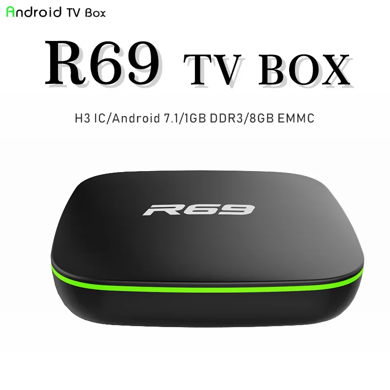 R69 2 Гб 16 г Смарт ТВ коробка Android 7,1 Allwinner H3 четырехъядерный 1 ГБ 8 ГБ 2,4 г wifi медиаплеер телеприставка pk X96 android tv box