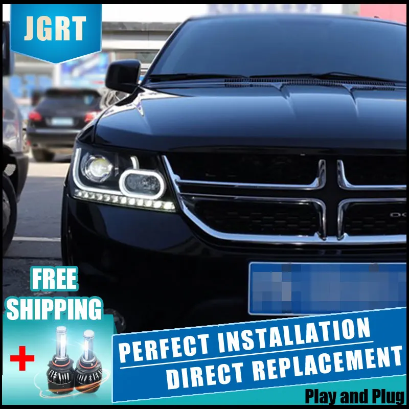 2 шт. светодиодный фары для автомобиля Fiat Freemont 2012-, светодиодный фонарь с двумя ксеноновыми линзами, автомобильные аксессуары, дневные ходовые огни