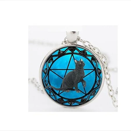 Черный кулон wiccan ожерелье воротник Wicca пентаграмма синий стеклянный кулон cristal colgante Wicca ошейник A-032 HZ1 - Окраска металла: 3