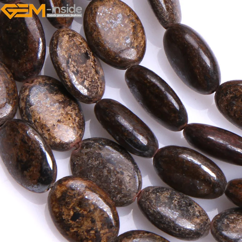 Gem-inside натуральные плоские овальные коричневые бронзитовые бусины для украшения ювелирных изделий 10-15 мм 15 дюймов DIY ювелирные изделия