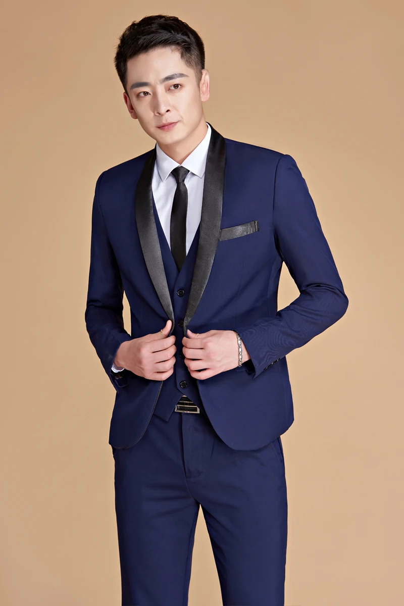 Мужской облегающий костюм темно синего цвета шаль с отворотом мужской