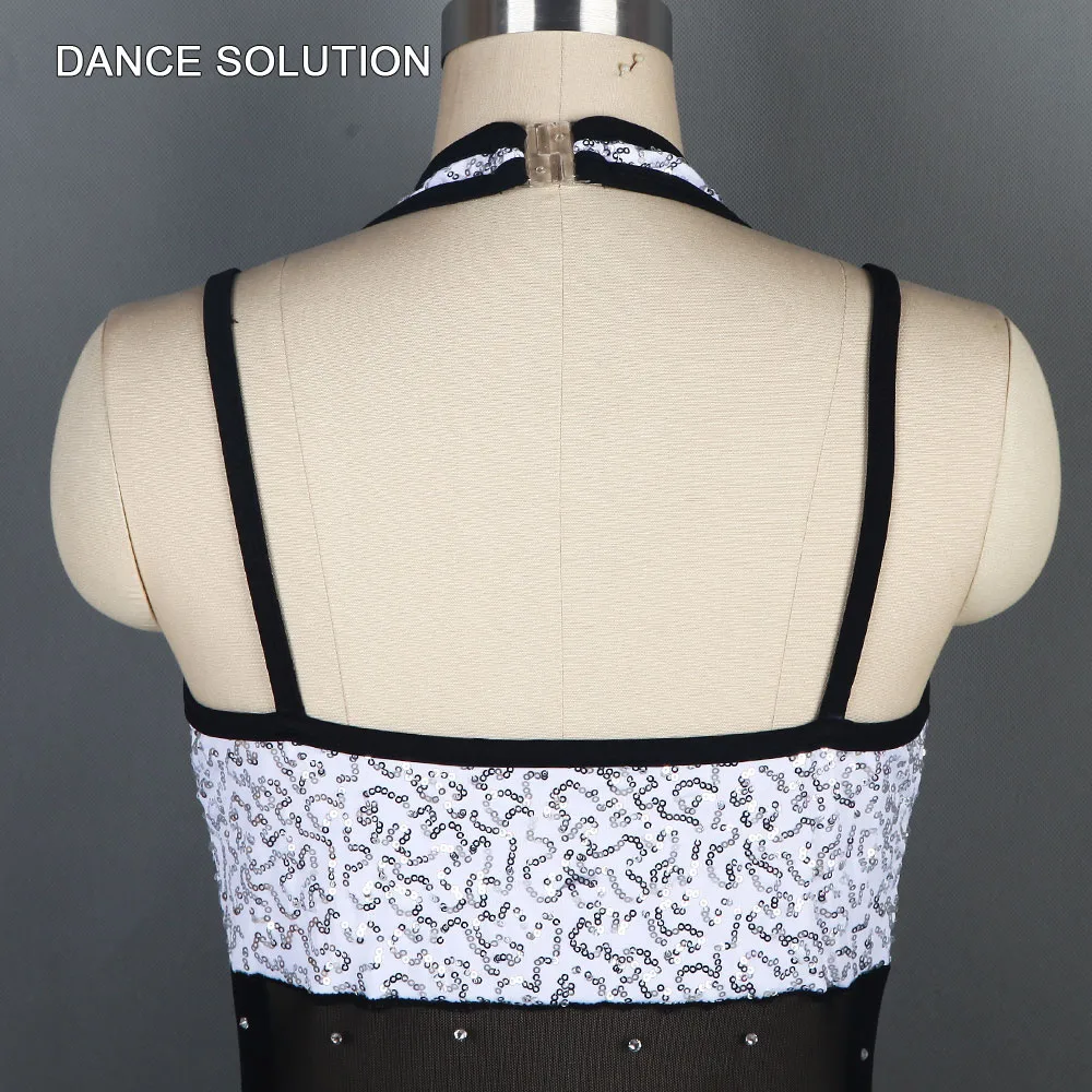 Белая майка с блестками и черным трико юбка бахромой балетное платье женские